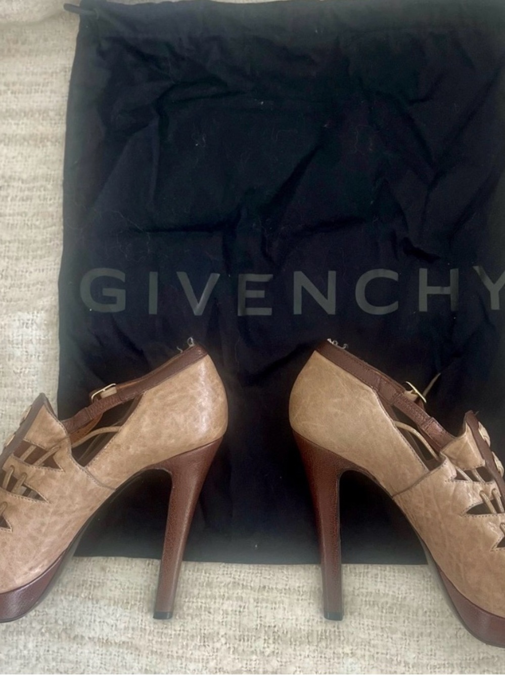 Givenchy Taupe and Brown Leather High Heel Sandals